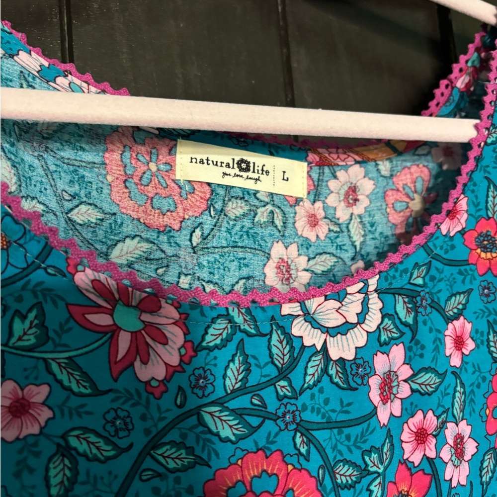 Natural Life Vibrant Blue Dress with Pink Floral Accents - Picture 2 of 3